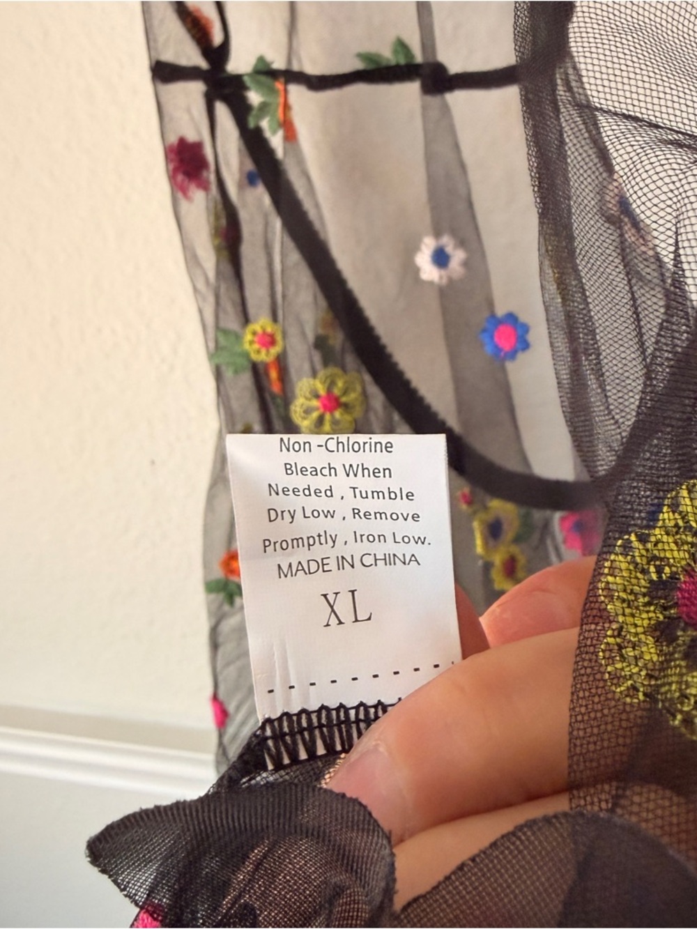 Sheer Black Floral Embroidered Babydoll Dress Lingerie Mesh Fairy Coquette XL - Picture 8 of 12